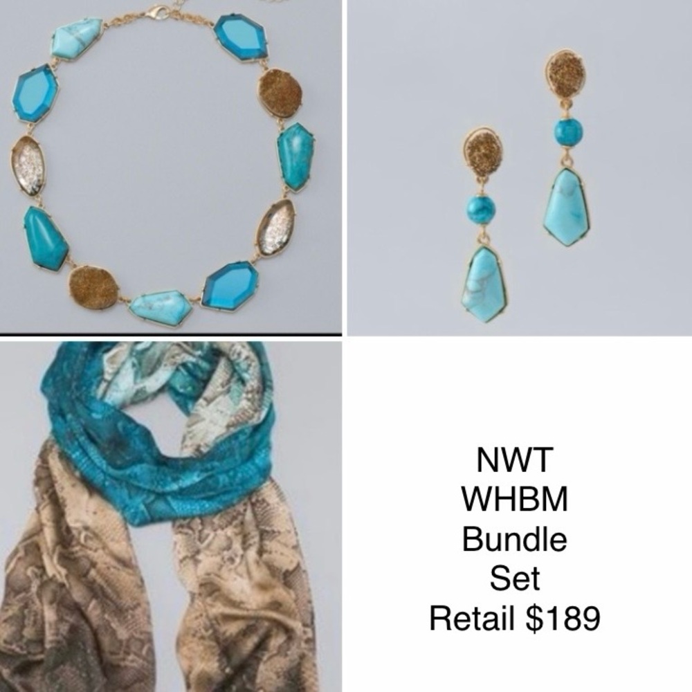 NWT - WHBM - Turquoise Jewelry and Scarf Set - Retail $189